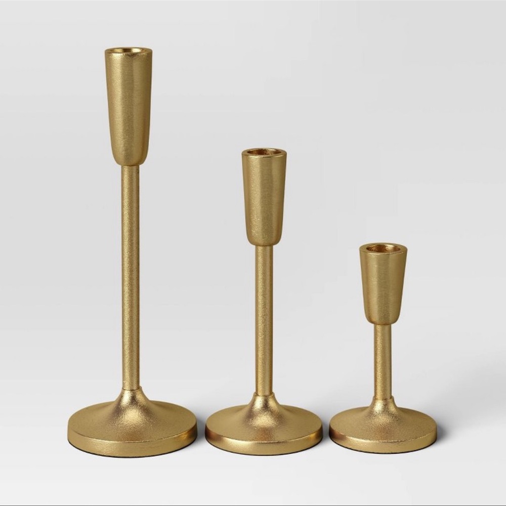 Set of 3 Gold Aluminum Taper Holders